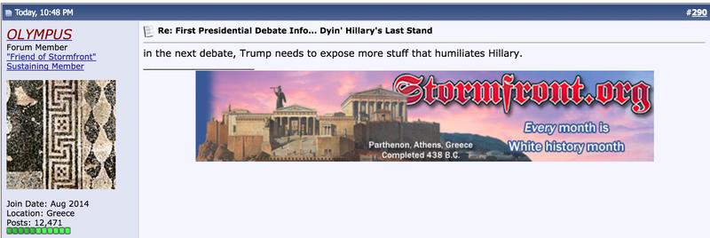 Illustration for article titled Even Stormfront Thinks Hillary Clinton Won The Debate